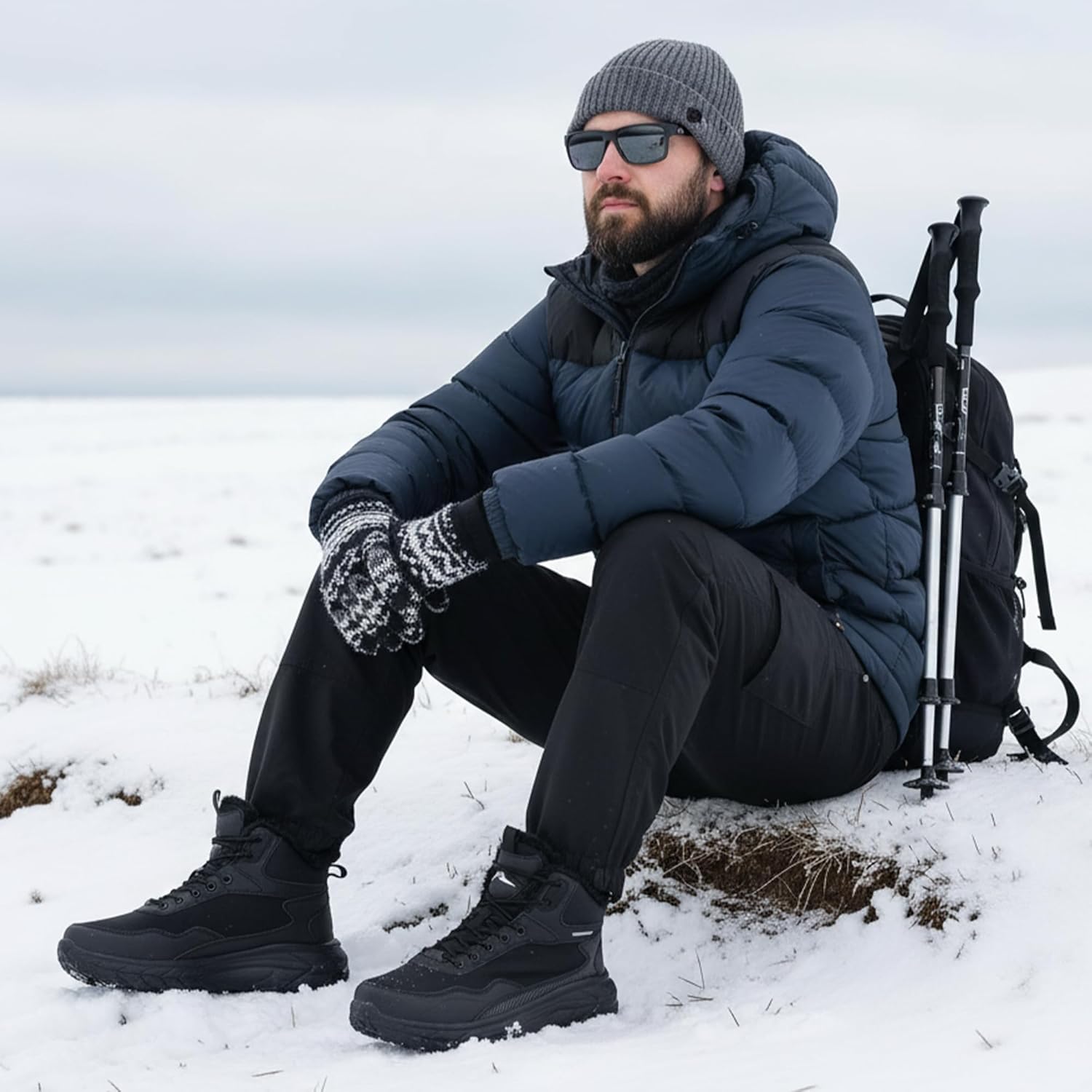 Зимние ботинки Ecetana Mens Snow: теплые, с меховой подкладкой, водонепроницаемые ботинки, удобные, легкие, короткие ботильоны, черный — фото 2