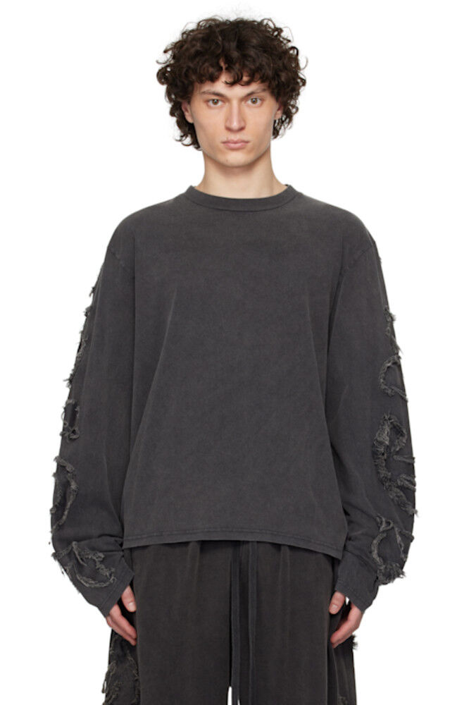 

Серая футболка с длинным рукавом и логотипом Acne Studios