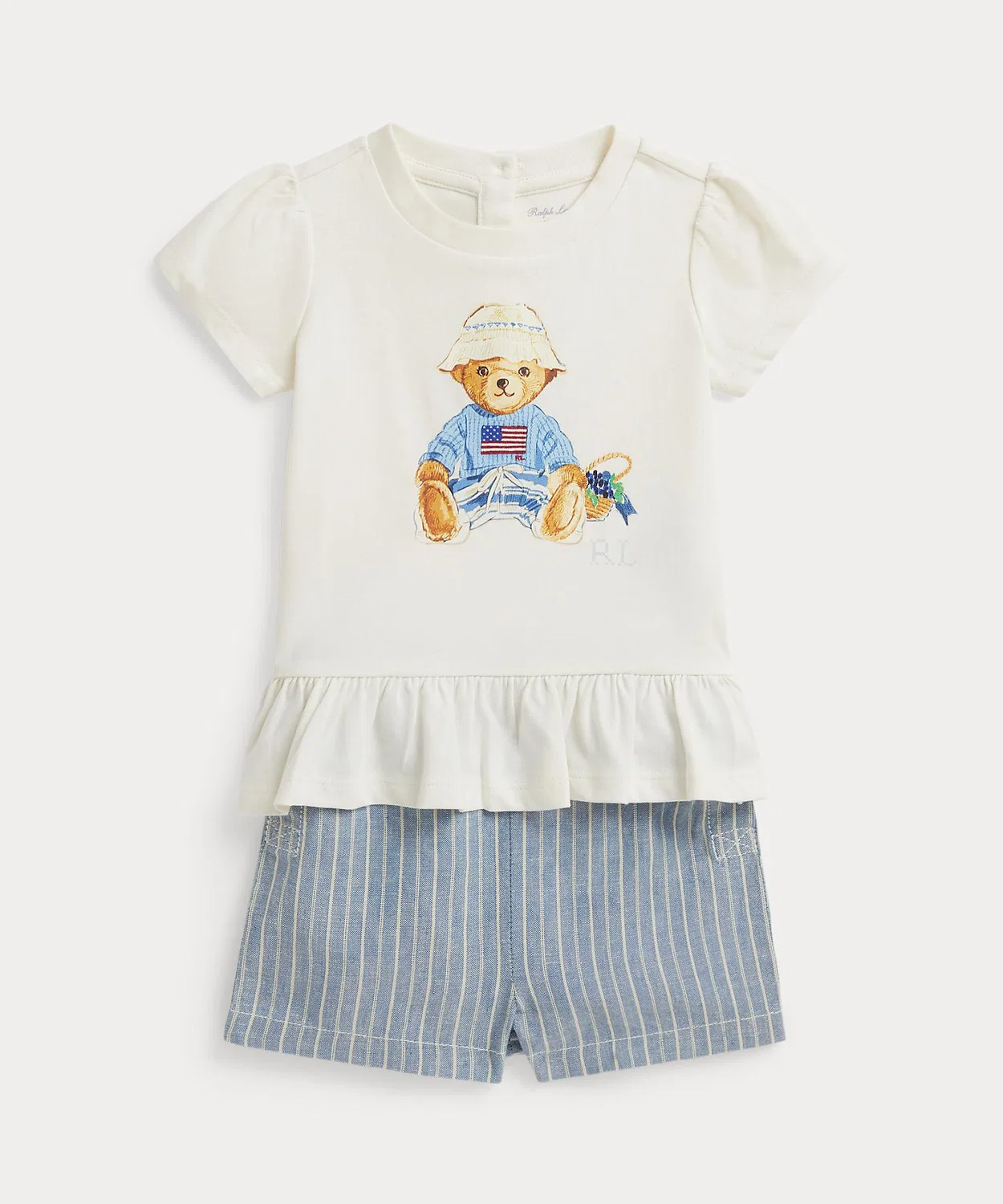 Комплект: футболка Polo Bear и шорты из льна и хлопка, белый