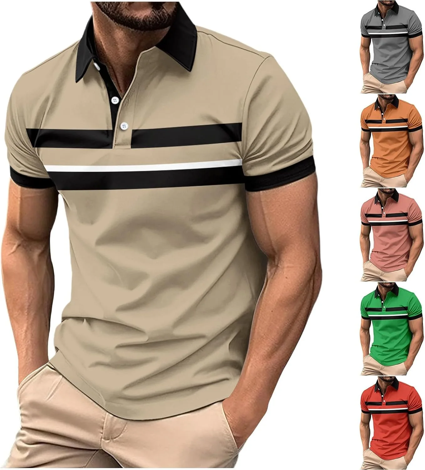 

Мужская поло с цветными блоками, короткий рукав, 1/4 пуговицы