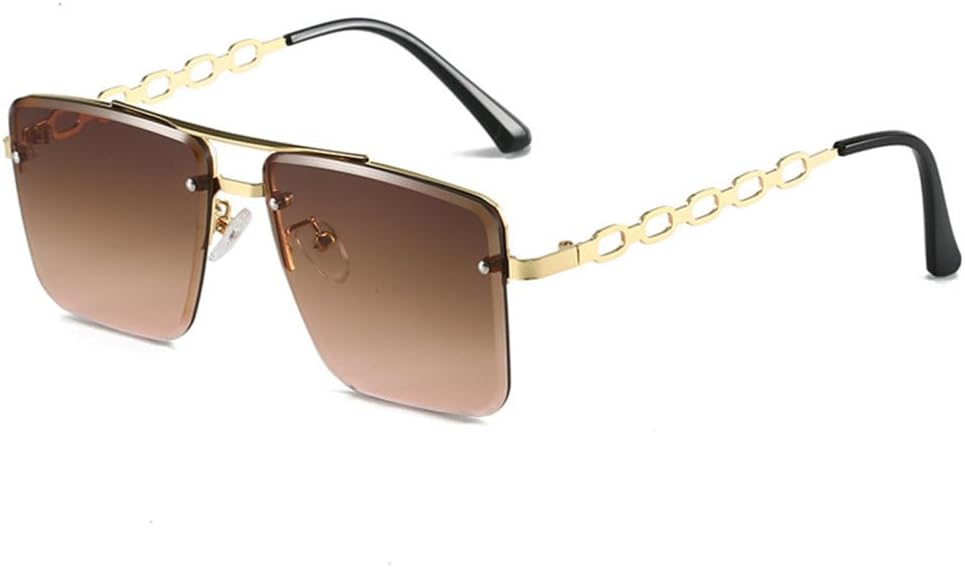 

Солнцезащитные очки LVTFCO с персонализированной цепочкой, полыми дужками, металлическими элементами, без оправы, с закругленными краями, модные очки для мужчин и женщин, Tea Pink