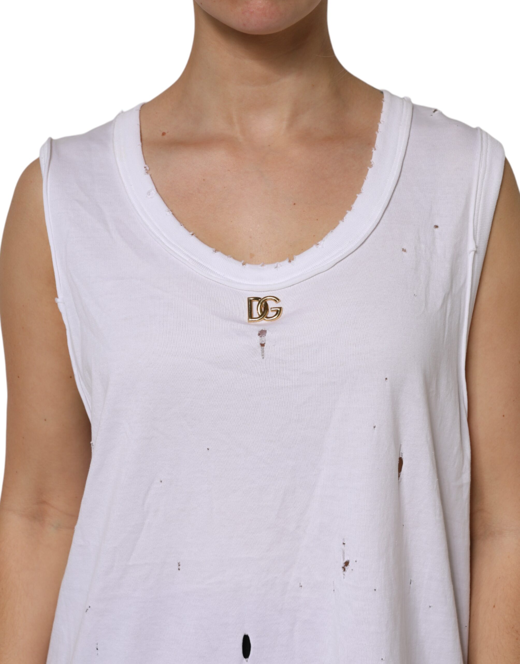 Белая хлопковая майка без рукавов с круглым вырезом Dolce & Gabbana, White — фото 4