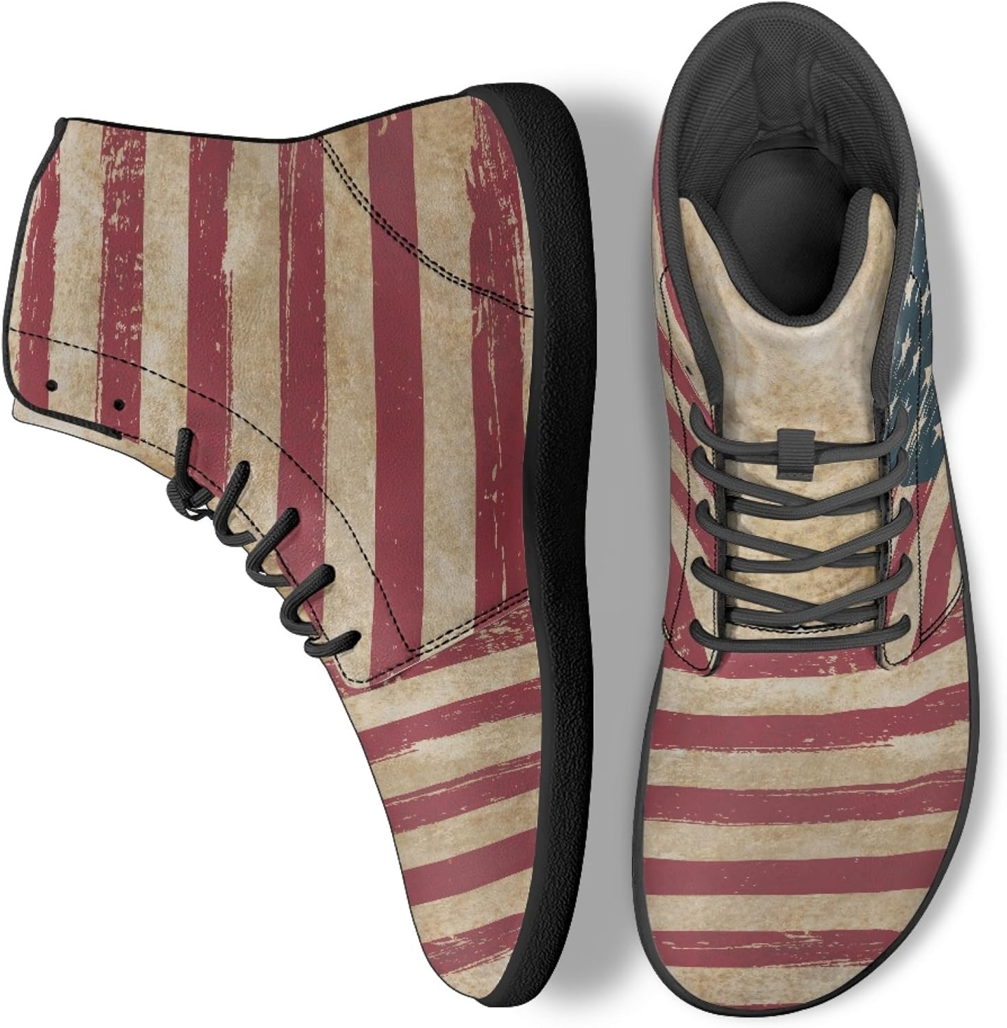 

Стильные высокие кроссовки из PU-кожи с принтом для мужчин и женщин, босоногого типа Arleeorkee, American Flag