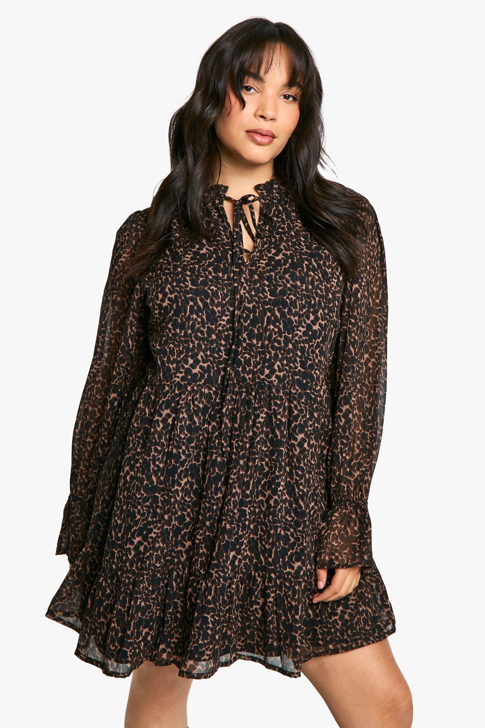 

Платье шифоновое Boohoo Plus с животным принтом, леопардовый