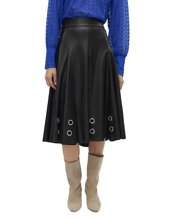 

Vero Moda Юбка Vmemmy из искусственной кожи с отделкой люверсами, черный