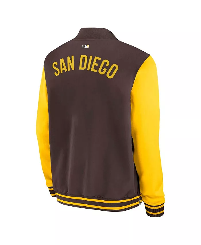 Мужская коричнево-золотая бомбер-куртка San Diego Padres Authentic Collection Dugout на молнии Nike — фото 2