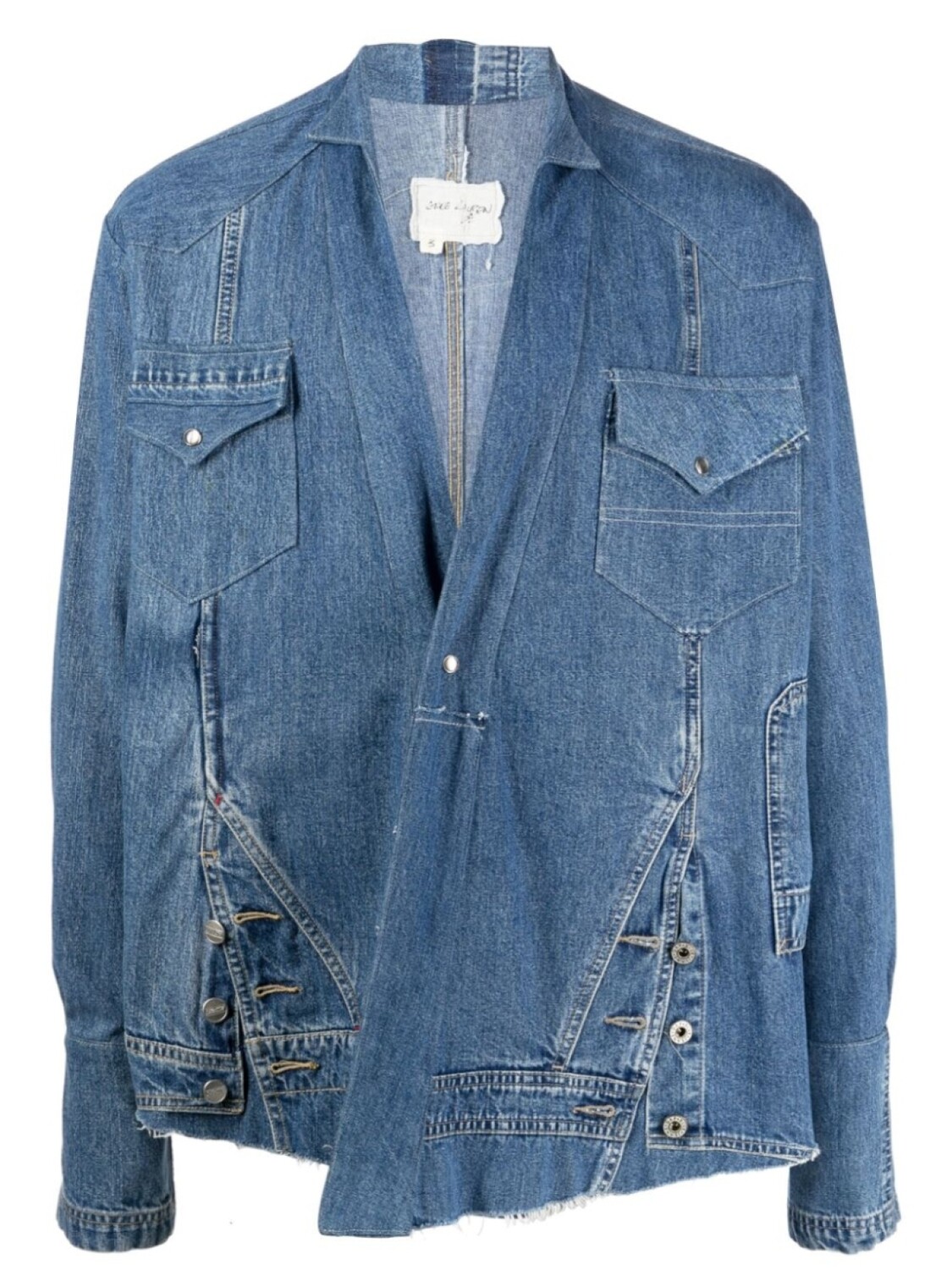 

Джинсовая рубашка асимметричного кроя Greg Lauren, синий