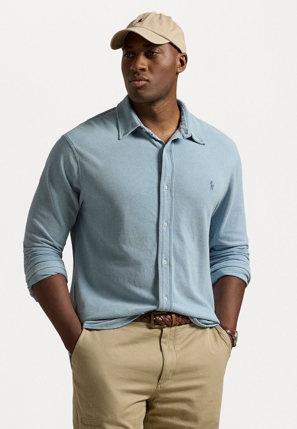 

Рубашка INDIGO DYED MESH KNIT SHIRT Ralph Lauren, светло-голубой