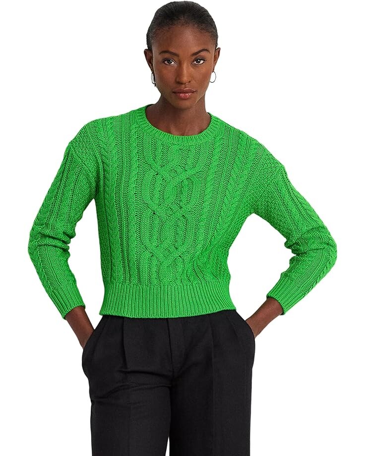 

Свитер LAUREN Ralph Lauren Cable-Knit Cotton Crewneck, цвет Green Topaz