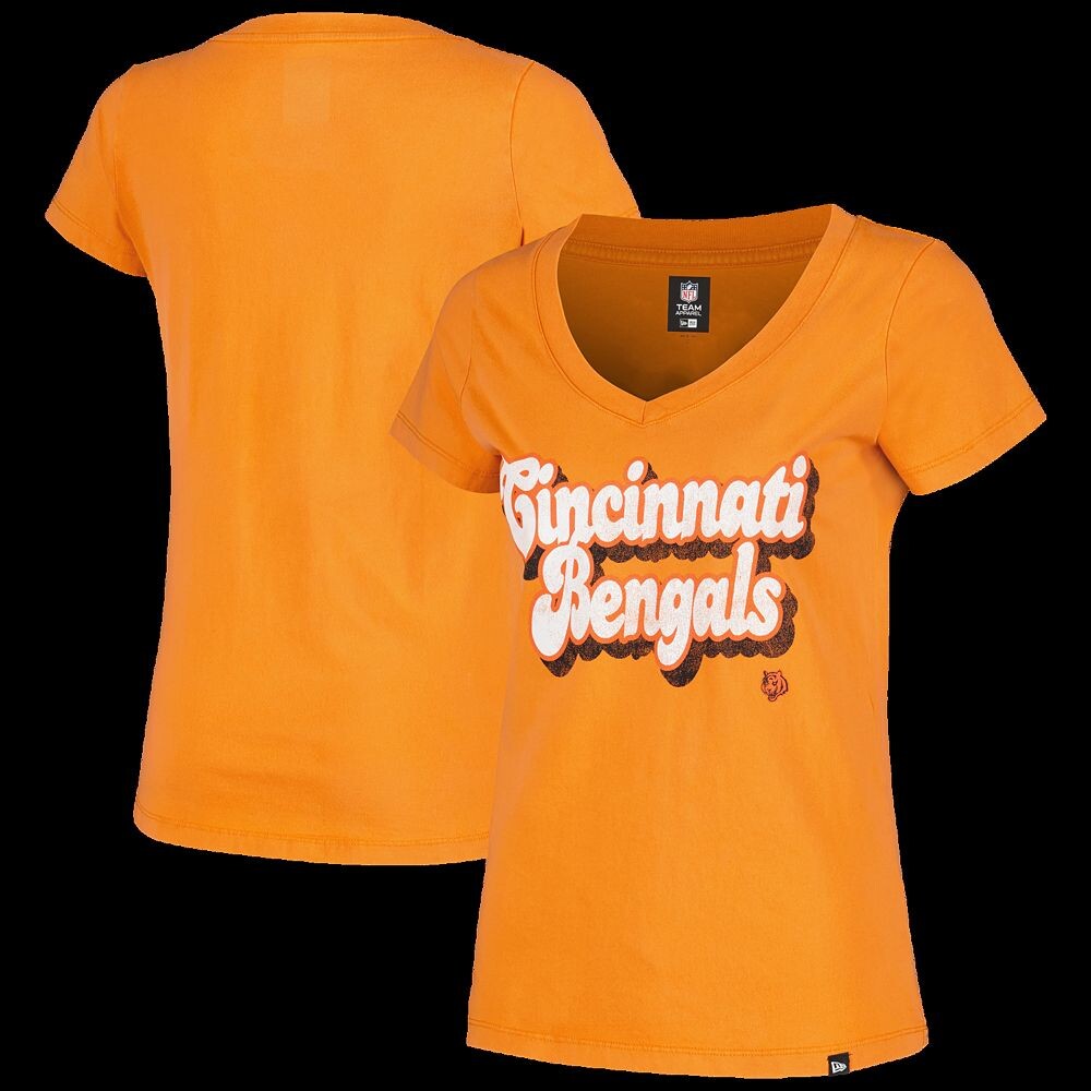 

Женская футболка New Era Orange Cincinnati Bengals Enzyme Wash с глубоким v-образным вырезом, цвет Bng Orange