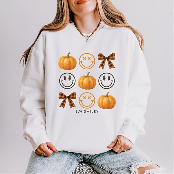 

SWSmiley pumpkin coquette chart - женский легкий свитшот garment dyed Simply Sage Market, White