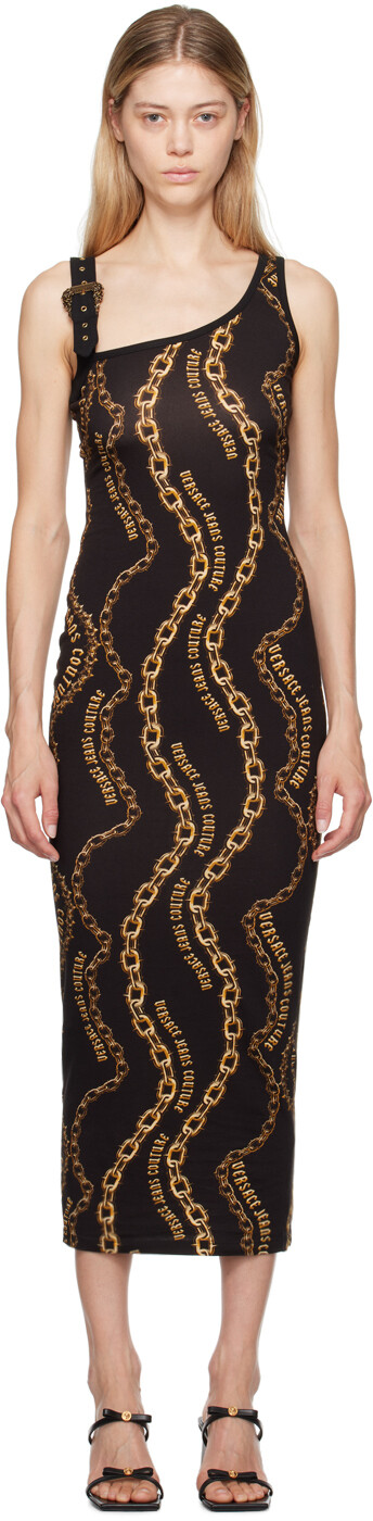 

Платье миди с черной и золотой цепочкой Couture Versace Jeans Couture