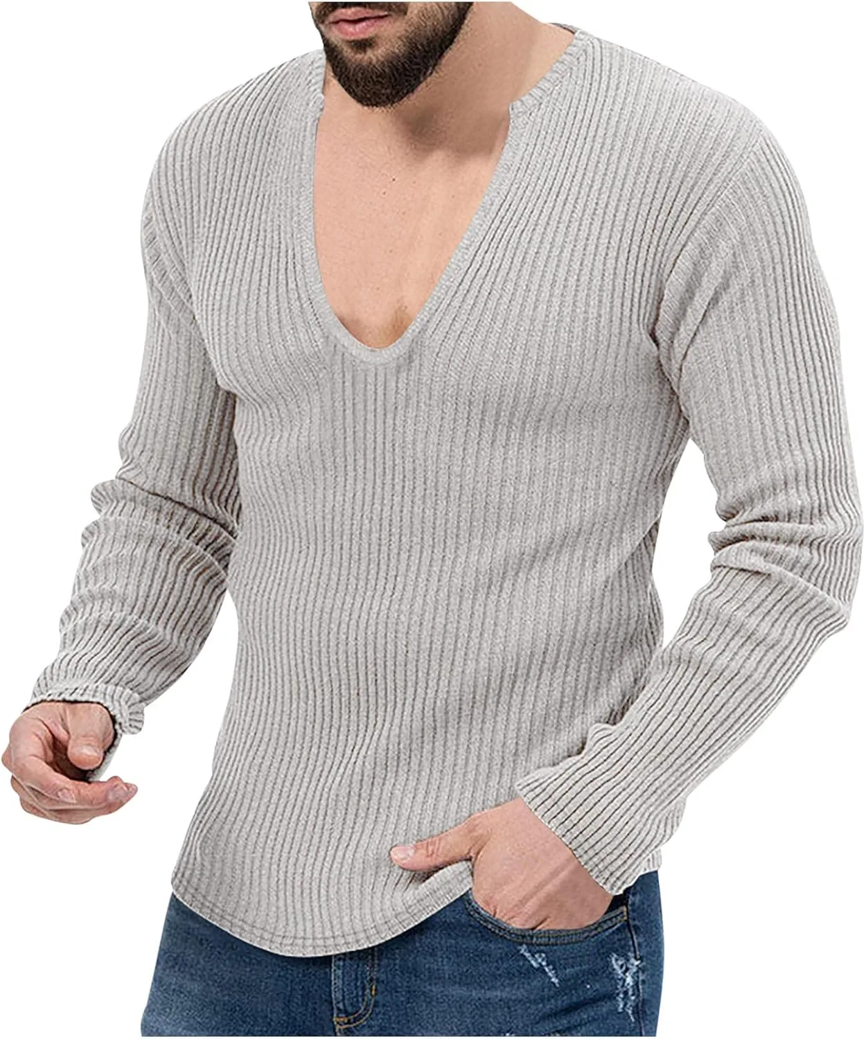 

Мужской повседневный пуловер с длинным рукавом и V-образным вырезом