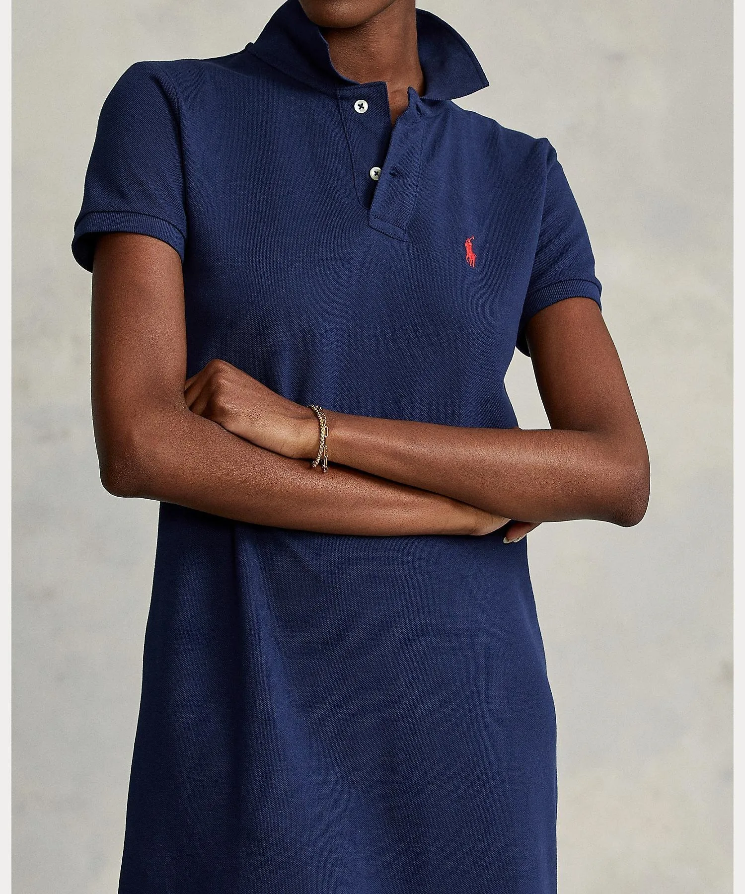 Платье-поло из хлопковой сетки Polo Ralph Lauren, 400 Blue — фото 3