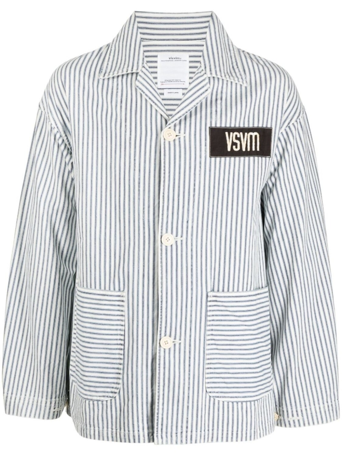 

visvim полосатая куртка с нашивкой-логотипом, синий