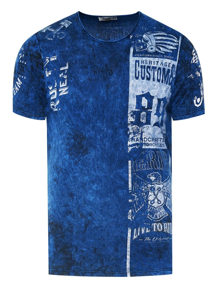 

Стираная байкерская футболка с принтами спереди и сзади темно-синего цвета Rusty Neal, Синий, Стираная байкерская футболка с принтами спереди и сзади темно-синего цвета Rusty Neal