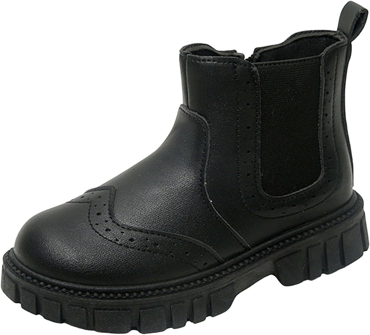 

Детские модные ботильоны для девочек с бантом, кожаные с трикотажной манжетой, круглым носком, массивным каблуком низкой высоты, короткие туфли для детей, нескользящие, водонепроницаемые, удобные для малышей и старших детей ZSpzx, Y-Black