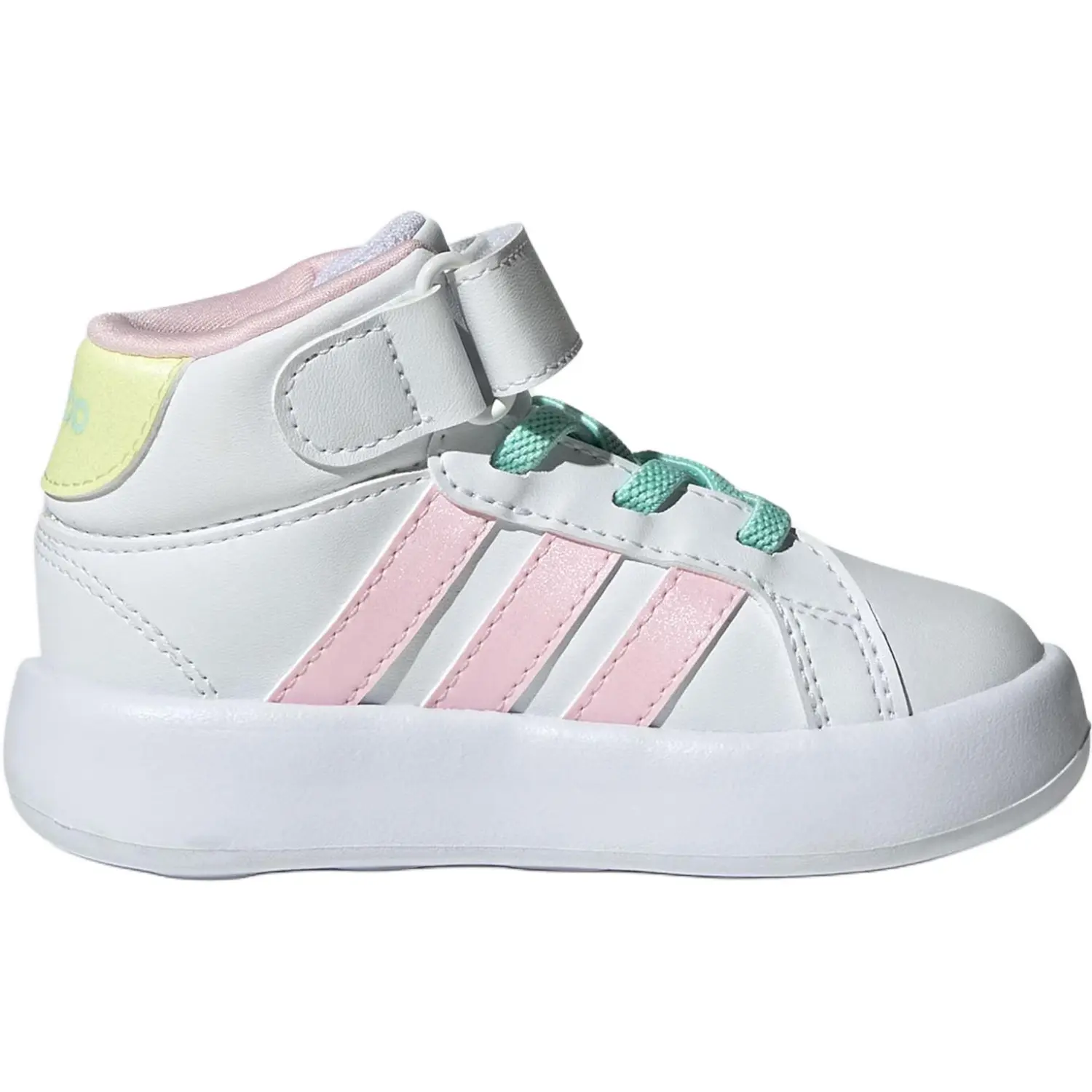 GRAND COURT Детская обувь для малышей, кроссовки Adidas, цвет White/Clear Pink/Ice Crystal Yellow — фото 2