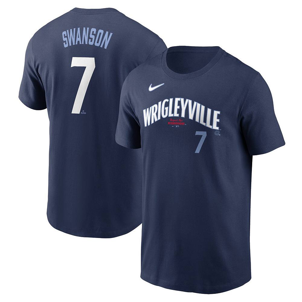 

Мужская футболка Nike Dansby Swanson Navy Chicago Cubs City Connect Fuse с именем и номером, цвет Cub Navy