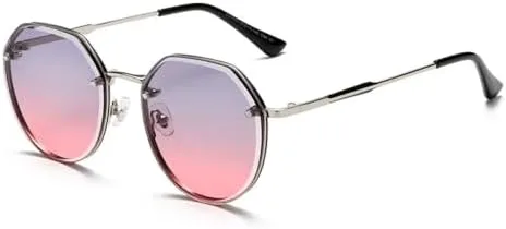 

Солнцезащитные очки в многоугольной оправе 2027 года для женщин и мужчин, металлические винтажные очки для вождения на открытом воздухе MTZJH, Purple Pink