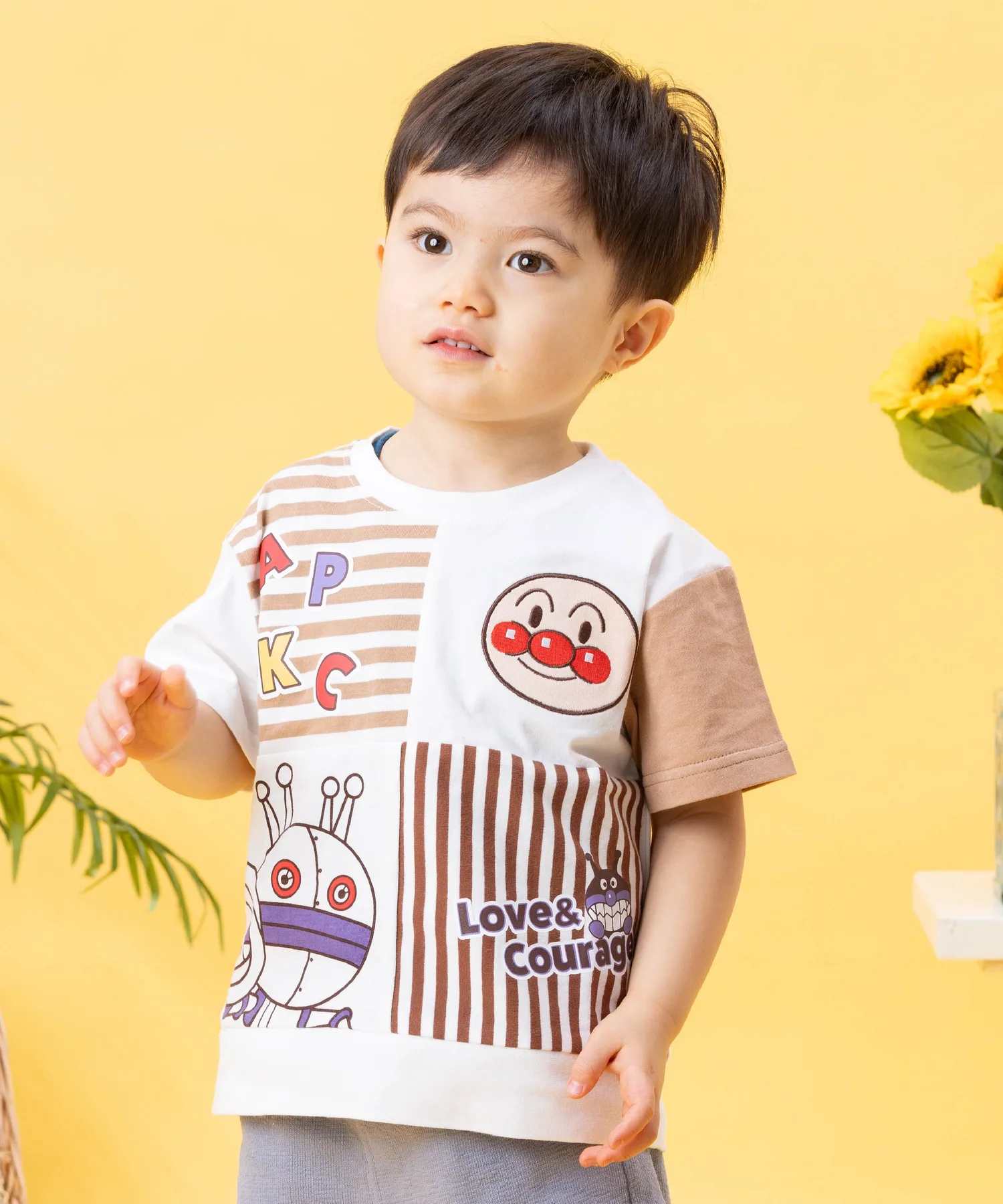 Детская коллекция ANPANMAN / (K) Футболка с коротким рукавом в стиле пэчворк Anpanman Kids Collection, brown