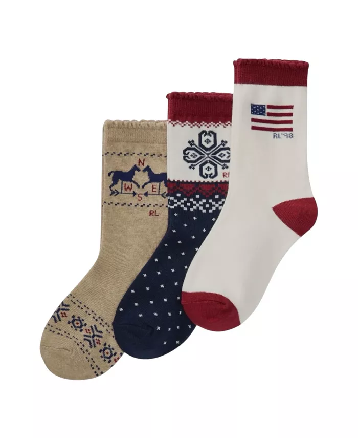 

Маленькие и большие девочки 3 пары носков Holiday Americana Polo Ralph Lauren, белый