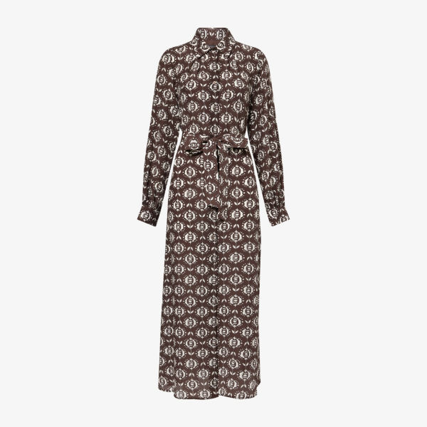 

Платье миди Weekend Max Mara Нарвел из шелка с принтом и поясом, коричневый
