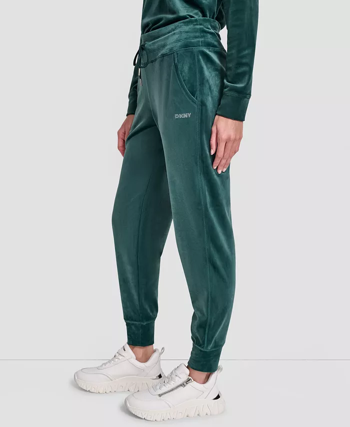

Женские джоггеры Platinum Velour с логотипом из стразов Slim Fit Dkny, зеленый