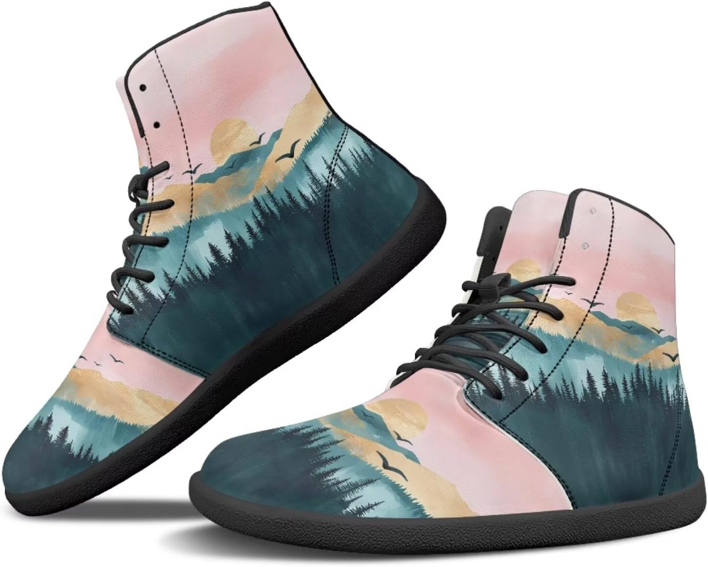 

Охотничьи ботинки Binienty Barefoot для мужчин и женщин, водонепроницаемые, из искусственной кожи, высокие, с поддержкой лодыжки, спортивная обувь, Ink Painting Mountain Forest