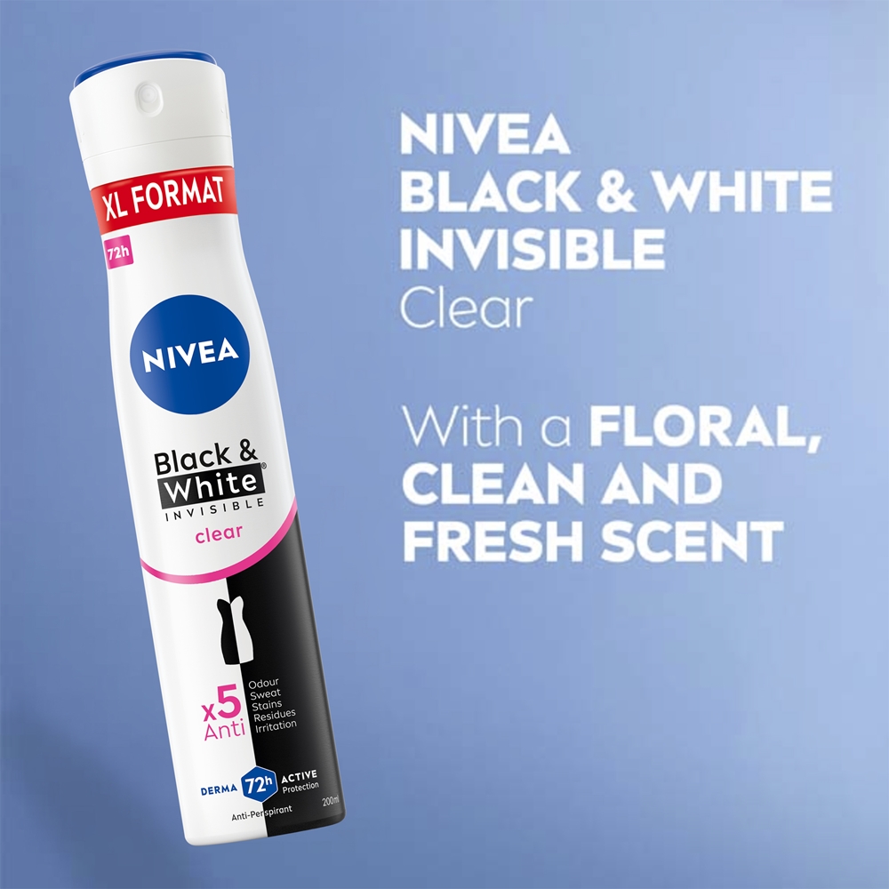 Черно-Белый невидимый прозрачный спрей-антиперспирант для женщин Nivea, 200 мл — фото 4