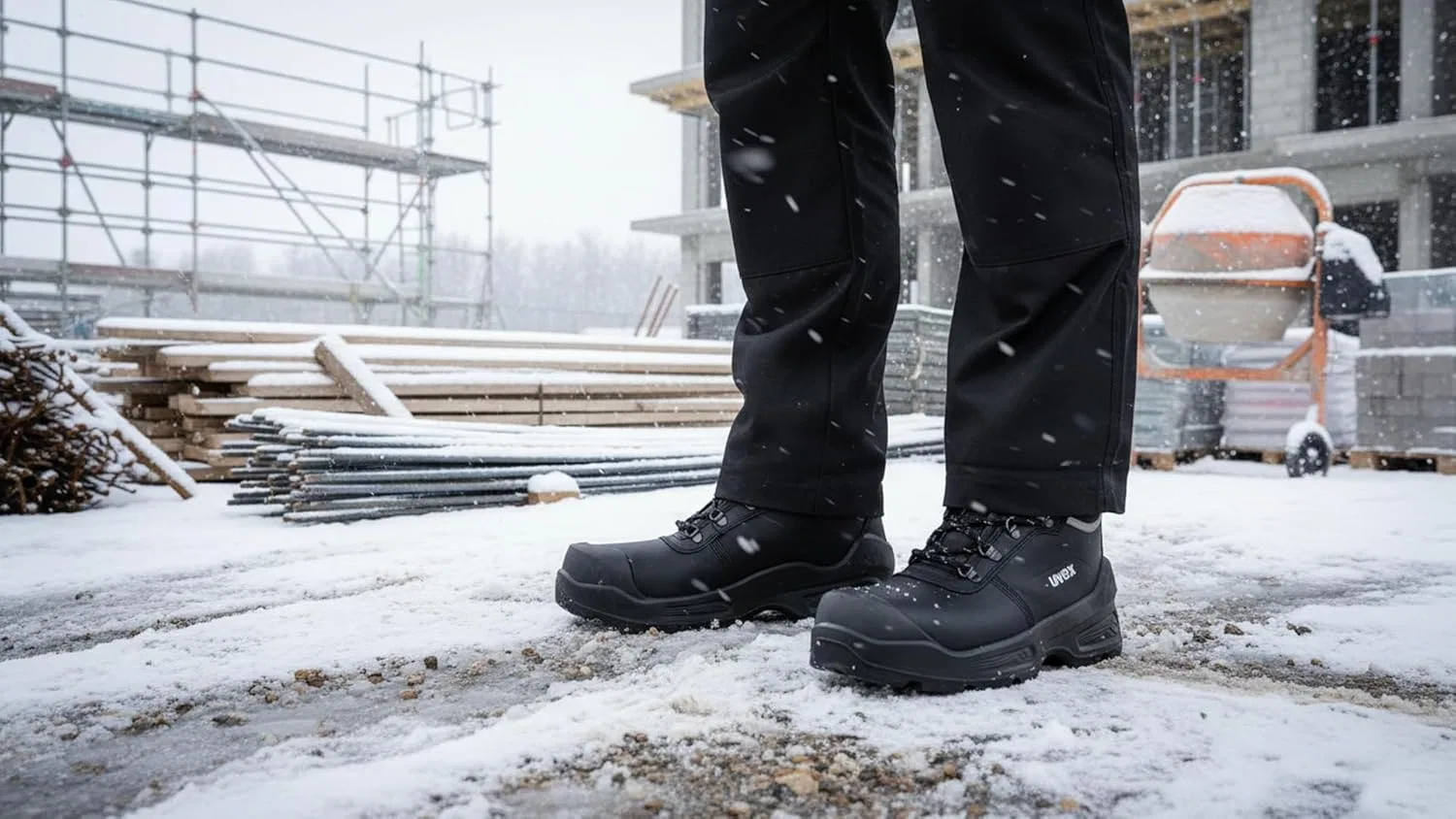 Зимние рабочие ботинки Uvex 3 quatro Safety Boots S3 ESD - зимняя рабочая обувь из кожи с теплой подкладкой, защитным носком без металлических вставок, нескользящей полиуретановой подошвой, широкой посадкой - ширина 11 см, Black — фото 3