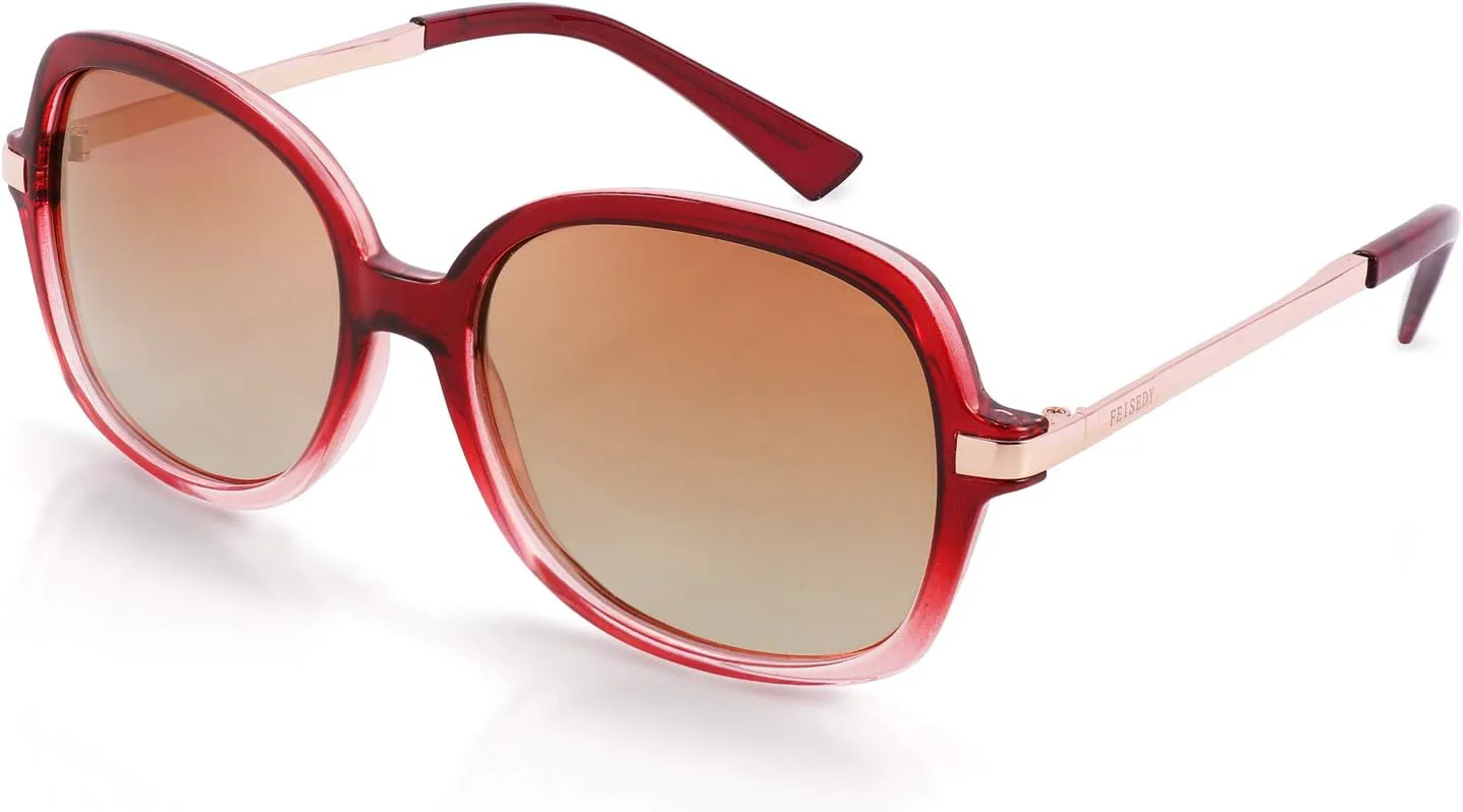 

Классические женские элегантные поляризованные солнцезащитные очки FEISEDY, широкие квадратные солнцезащитные очки B2683, Crystal Burgundy/Brown Gradient