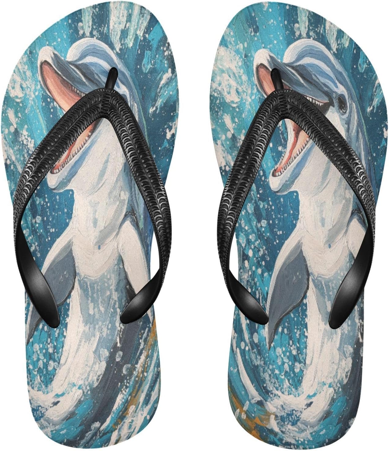 

Веселые шлепанцы с рисунком дельфина, пляжные вьетнамки для душа, резиновые, противоскользящие летние тапочки для женщин и мужчин Sinestour, Cheerful Dolphin Water Splash