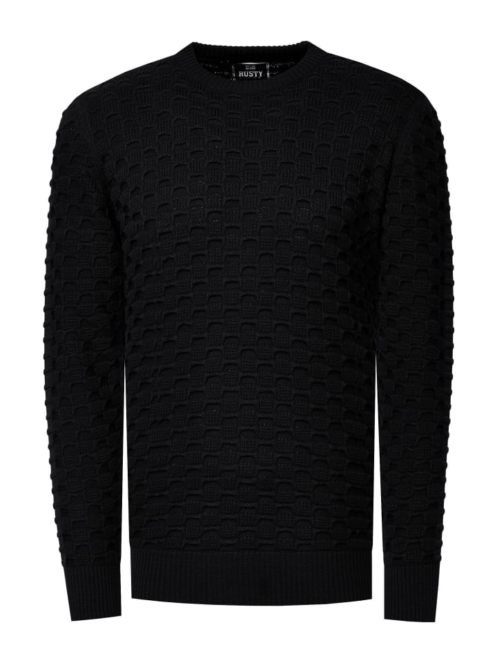 

Плотно вязаный однотонный свитер с круглым вырезом черного цвета Rusty Neal