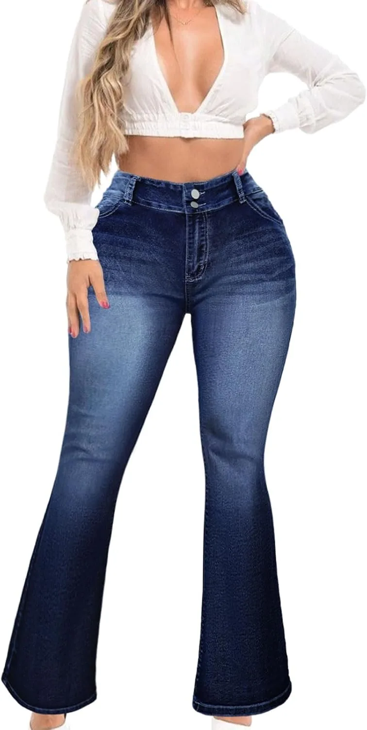 

Плюс сайз буткат джинсы для женщин с высокой талией, стрейч QERINTE