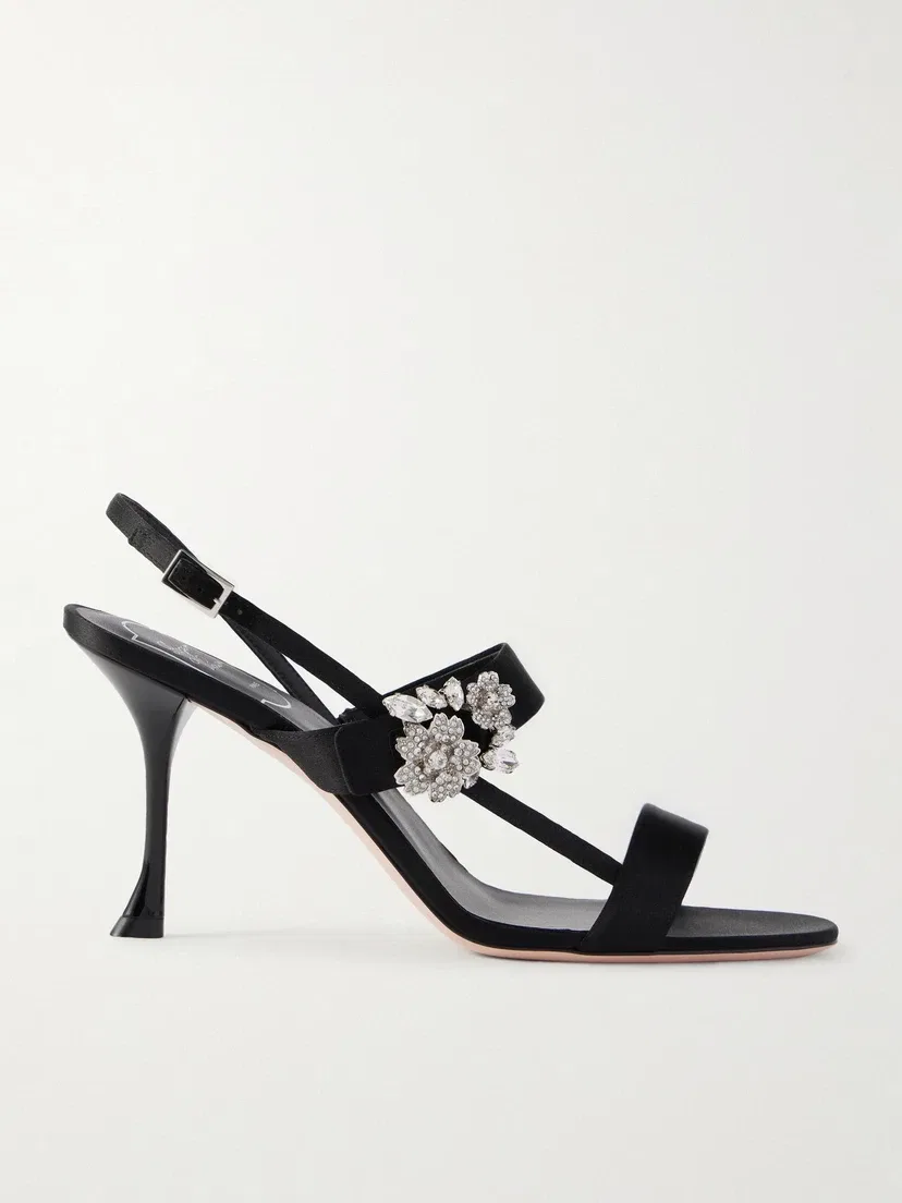 Босоножки Roger Vivier Mini Bouquet 85 из атласа, украшенные кристаллами, черный