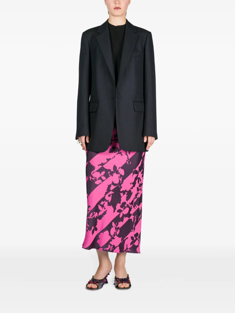 Шерстяной пиджак свободного кроя с узором в елочку Dries Van Noten, синий — фото 2