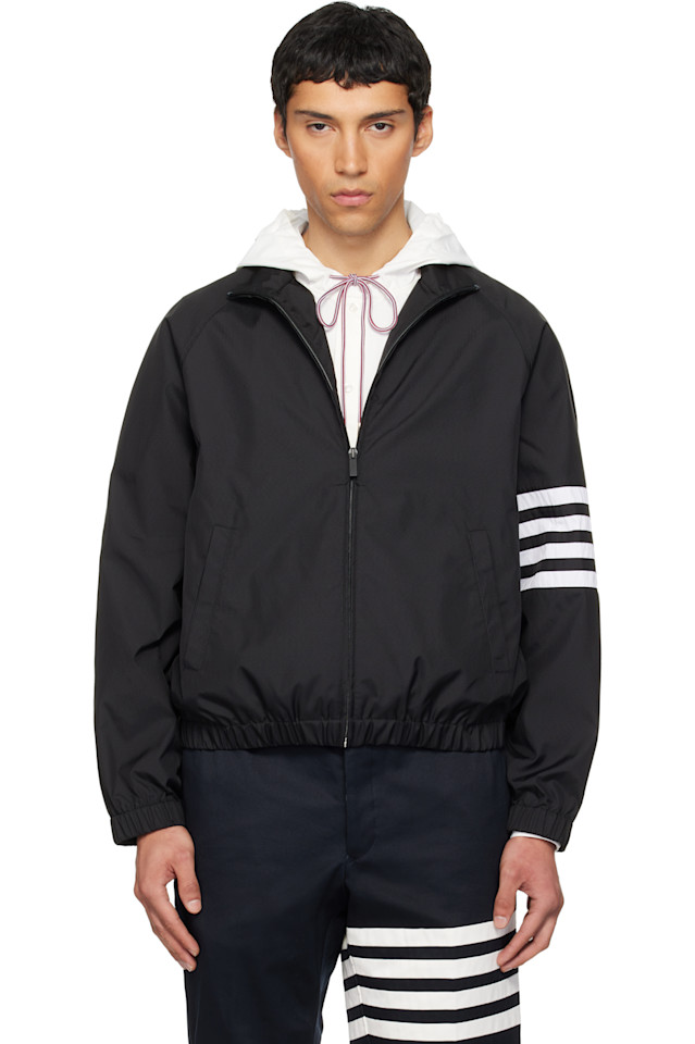 

Блестящая спортивная куртка-реглан из рипстопа с четырьмя полосами Thom Browne, черный