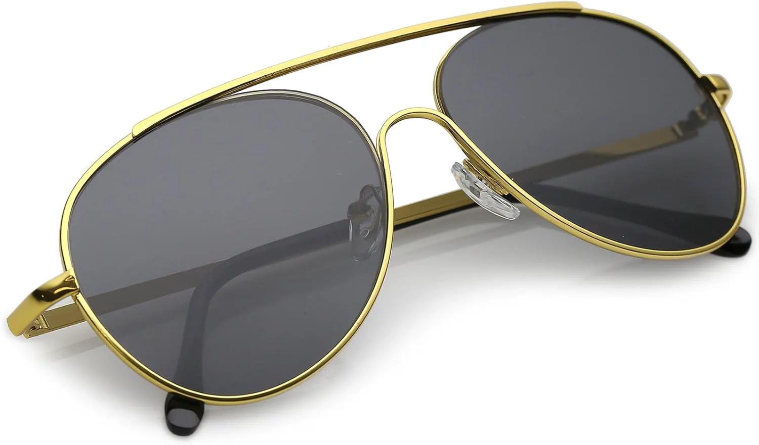 

zeroUV - Классические солнцезащитные очки-авиаторы с перекладиной, тонкими металлическими дужками и каплевидными линзами, диаметр линз 55 мм, Gold / Smoke