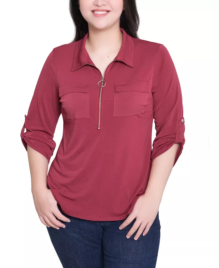 

Миниатюрный топ с рукавами 3/4 и молнией спереди NY Collection, красный