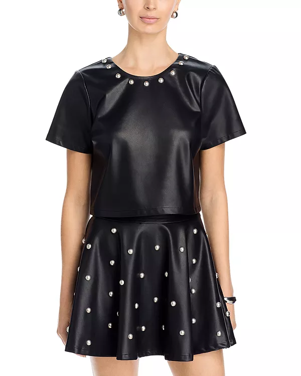 

Топ из искусственной кожи с заклепками - эксклюзив Aqua, черный