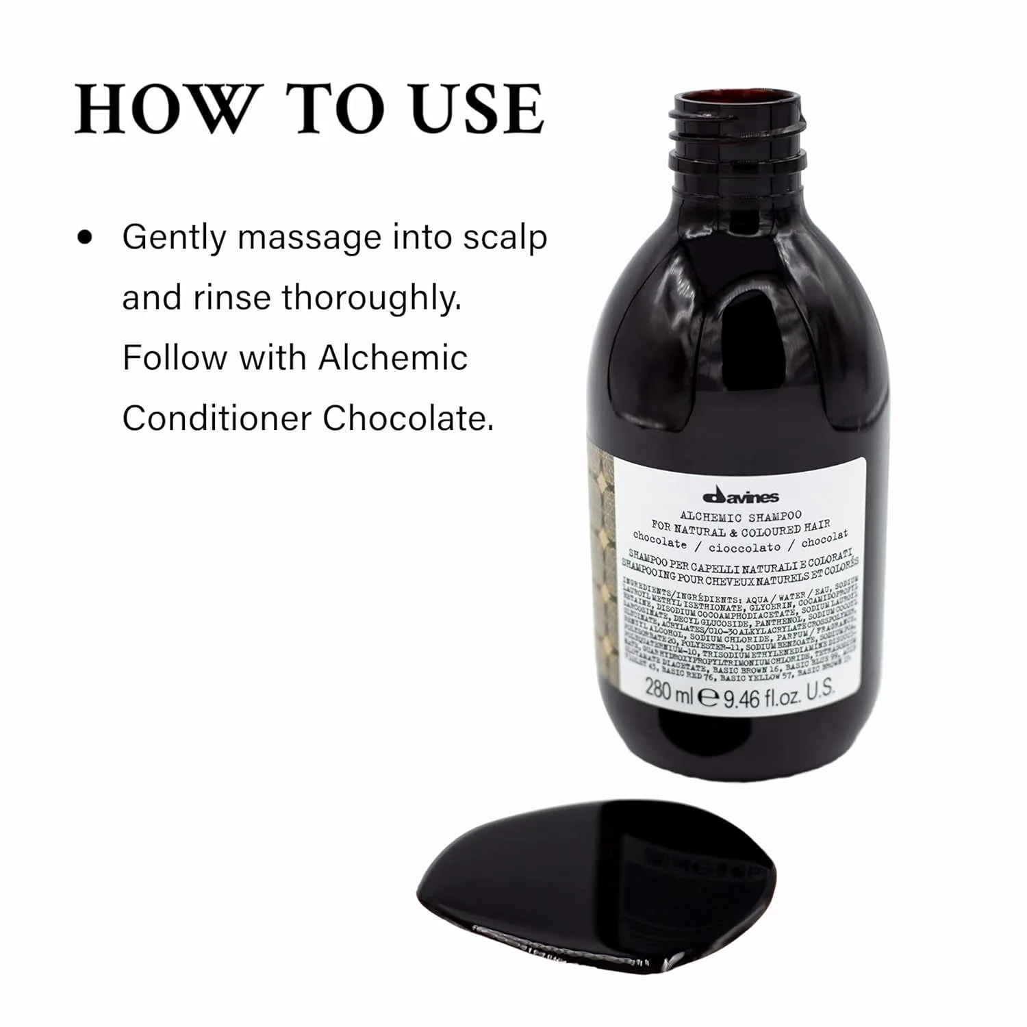 Шампунь Davines Alchemic Chocolate, усиливающий цвет волос, для темно-коричневых и черных волос - усиливает натуральные или косметические оттенки брюнеток благодаря прямым пигментам, 273 мл., brown — фото 4