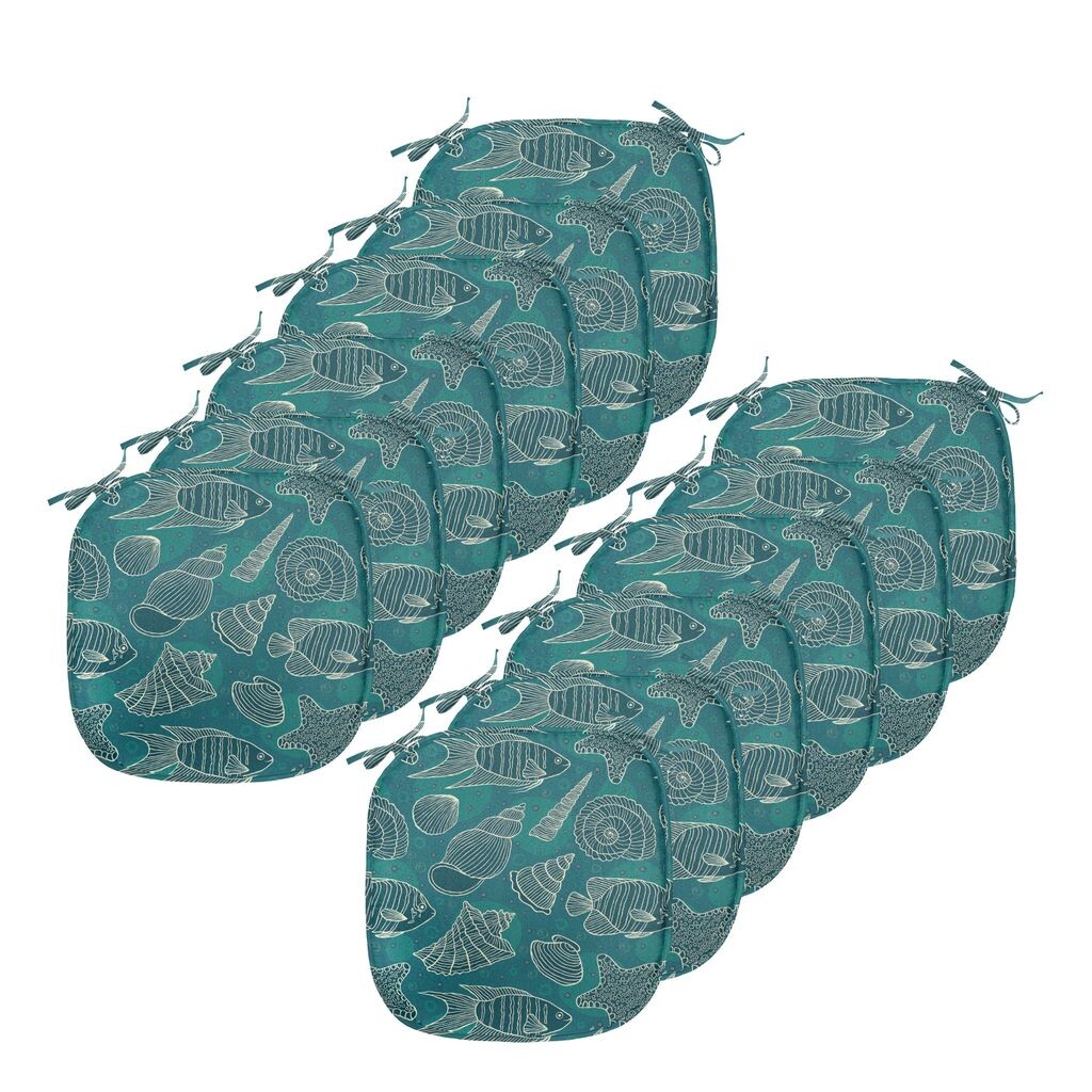 

Подушки на обеденный стул ABAKUHAUS Sea Shells, дизайн Ocean Line, декоративная водонепроницаемая подушка с ремнями для кухонных сидений, 40 см x 40 см — упаковка из 12 шт., бензиново-бирюзово-бежевый, синий
