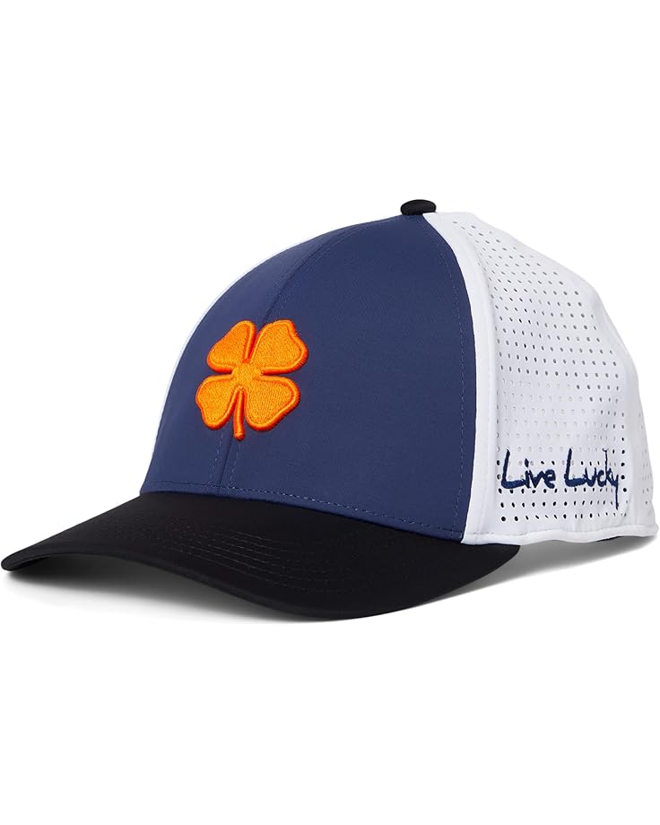

Унисекс черная кепка Clover Auburn Benchmark с регулируемой застежкой Black Clover, Navy/Black/White Laser Cut Orange 3D Clover