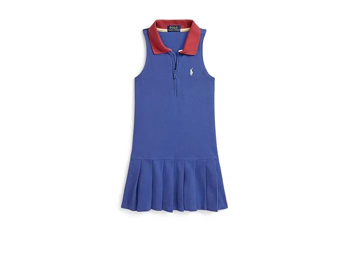 Платье Polo с плиссированной сеткой модель Pleated Mesh 1/4 Zip Polo Dress Polo Ralph Lauren Kids, Bottle Green