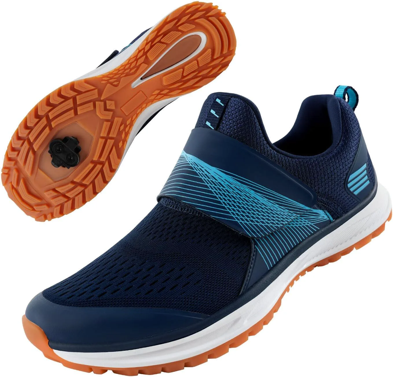 Мужские велосипедные туфли, совместимые с шипами SPD с 2 болтами, удобные для ходьбы шоссейные велосипедные туфли для езды в помещении и на улице Liekick, темно-синий