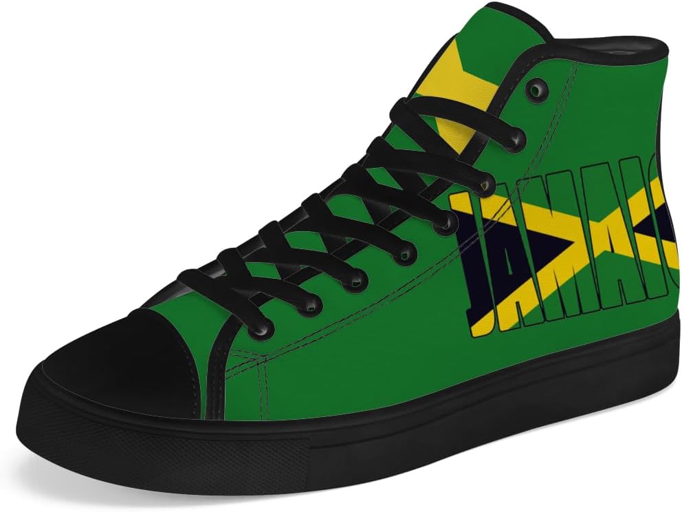 

Мужские женские кроссовки Chebing Jamaica High Top Canvas Кроссовки с флагом Ямайский флаг Шнуровка Повседневная обувь, желтый