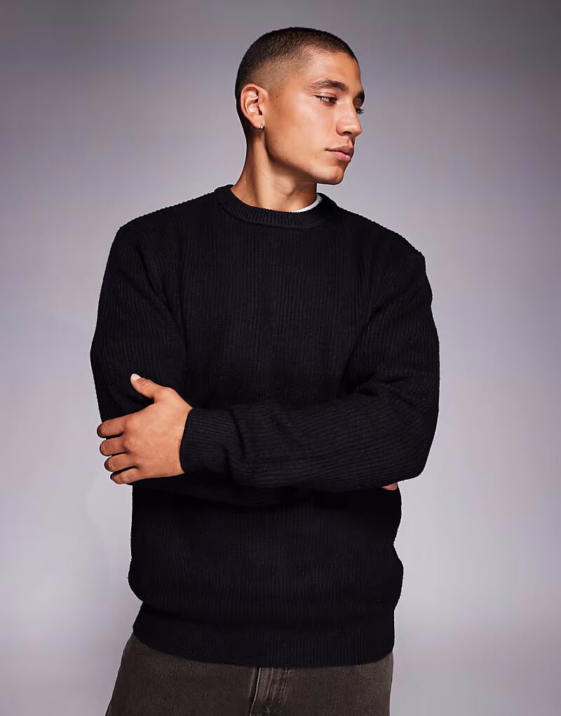 

Ребристый джемпер с круглым вырезом черного цвета River Island