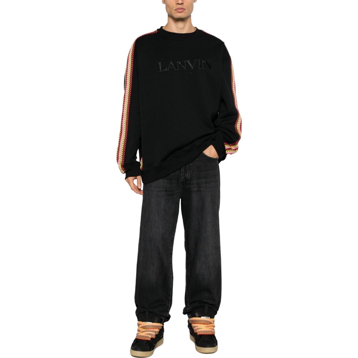 Свитшот с круглым вырезом и кружевной отделкой Lanvin, черный — фото 4