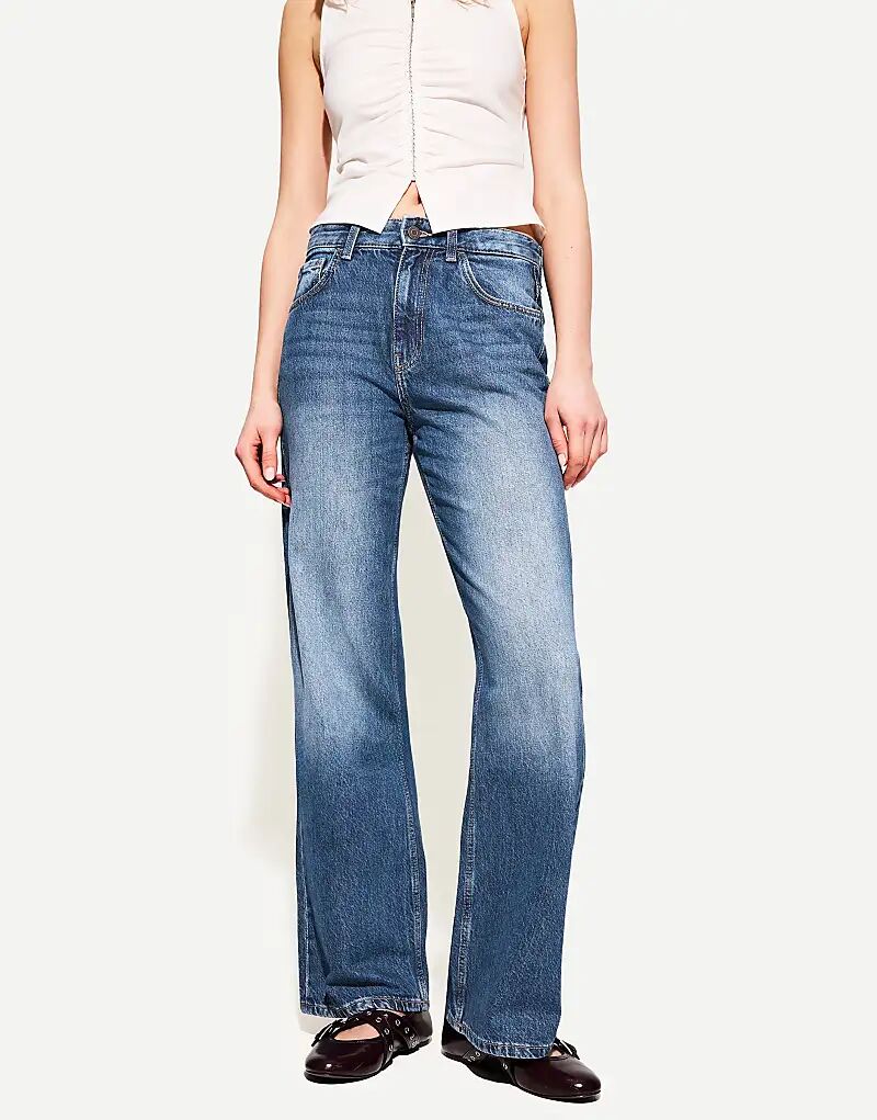 

Джинсы Bershka Petite широкого кроя в стиле 90-х, синего денима